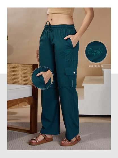 Women Smart Straight Fit Easy Wash Cargo Pants- Teal