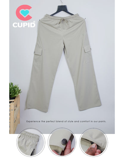 Women Smart Straight Fit Easy Wash Cargo Pants- Grey