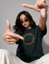 Woman Waffle knit Embroidered Cotton Relaxed  Fit T-Shirt: Bottle Green