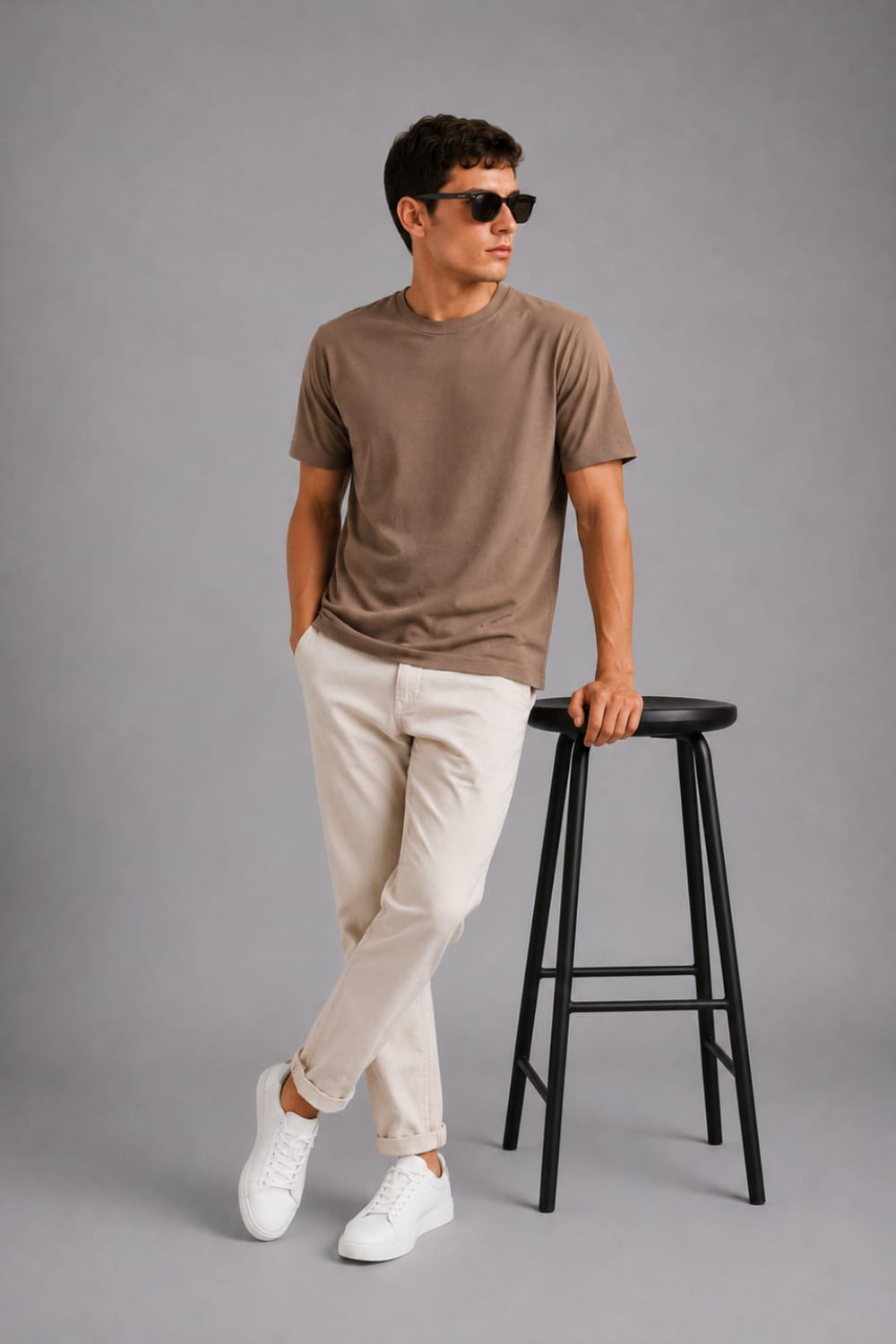 Derby Men's Round Neck Casual T-shirts-Mocha Brown