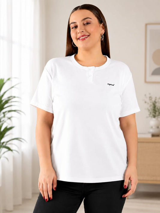 Cool & Casual Basic T-Shirt For Women -White (Available  In Plus Sizes)