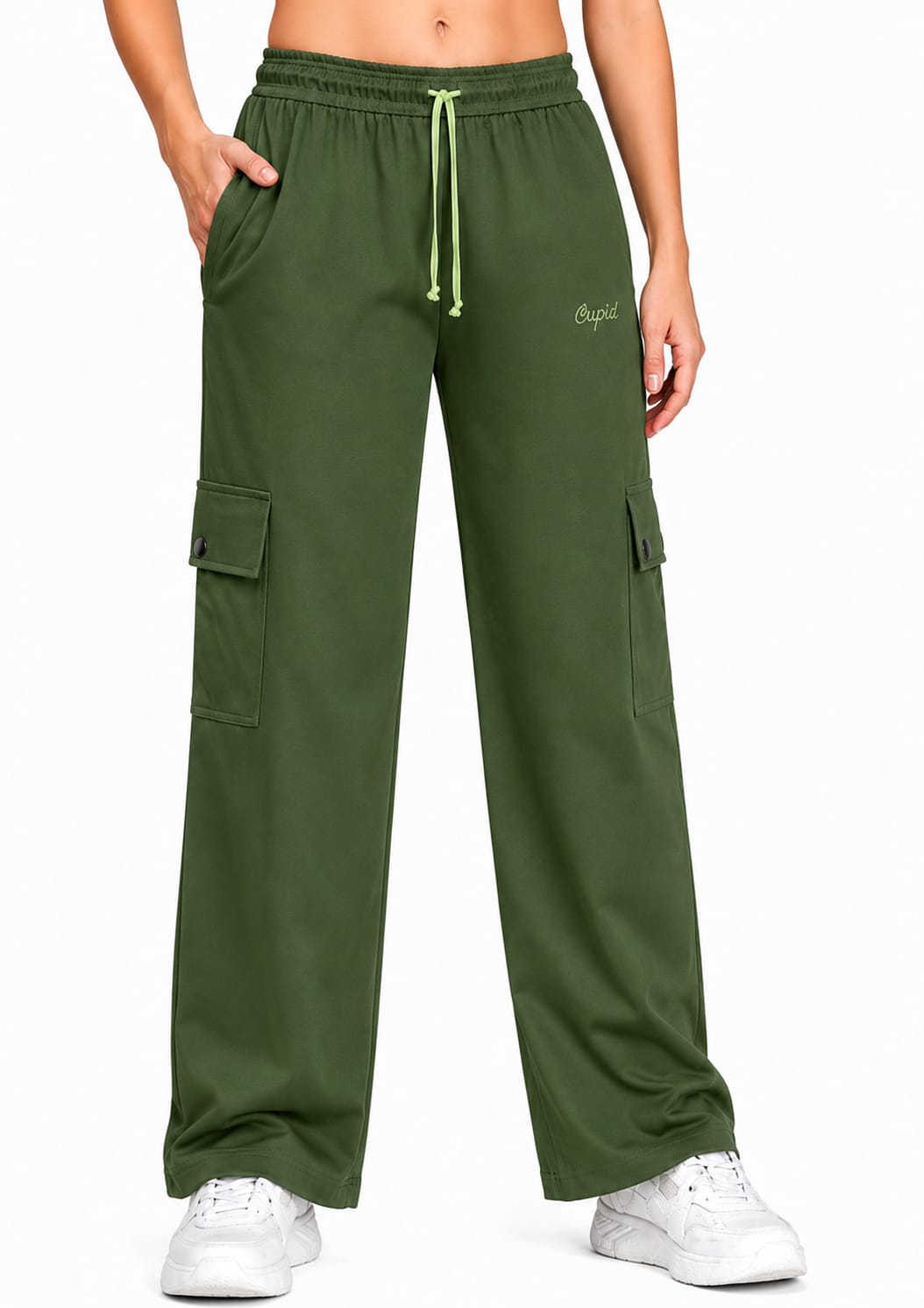 Women Smart Straight Fit Easy Wash Cargo Pants-Green