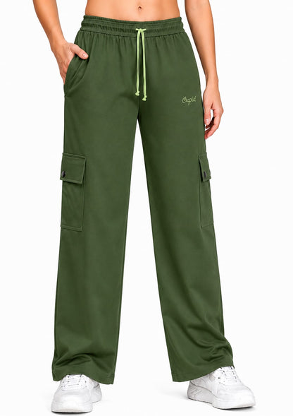 Women Smart Straight Fit Easy Wash Cargo Pants-Green