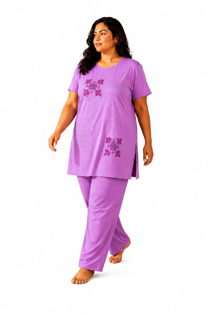 Woman Cotton Floral Printed Tshirt & Pajama Set-Lounge Wear