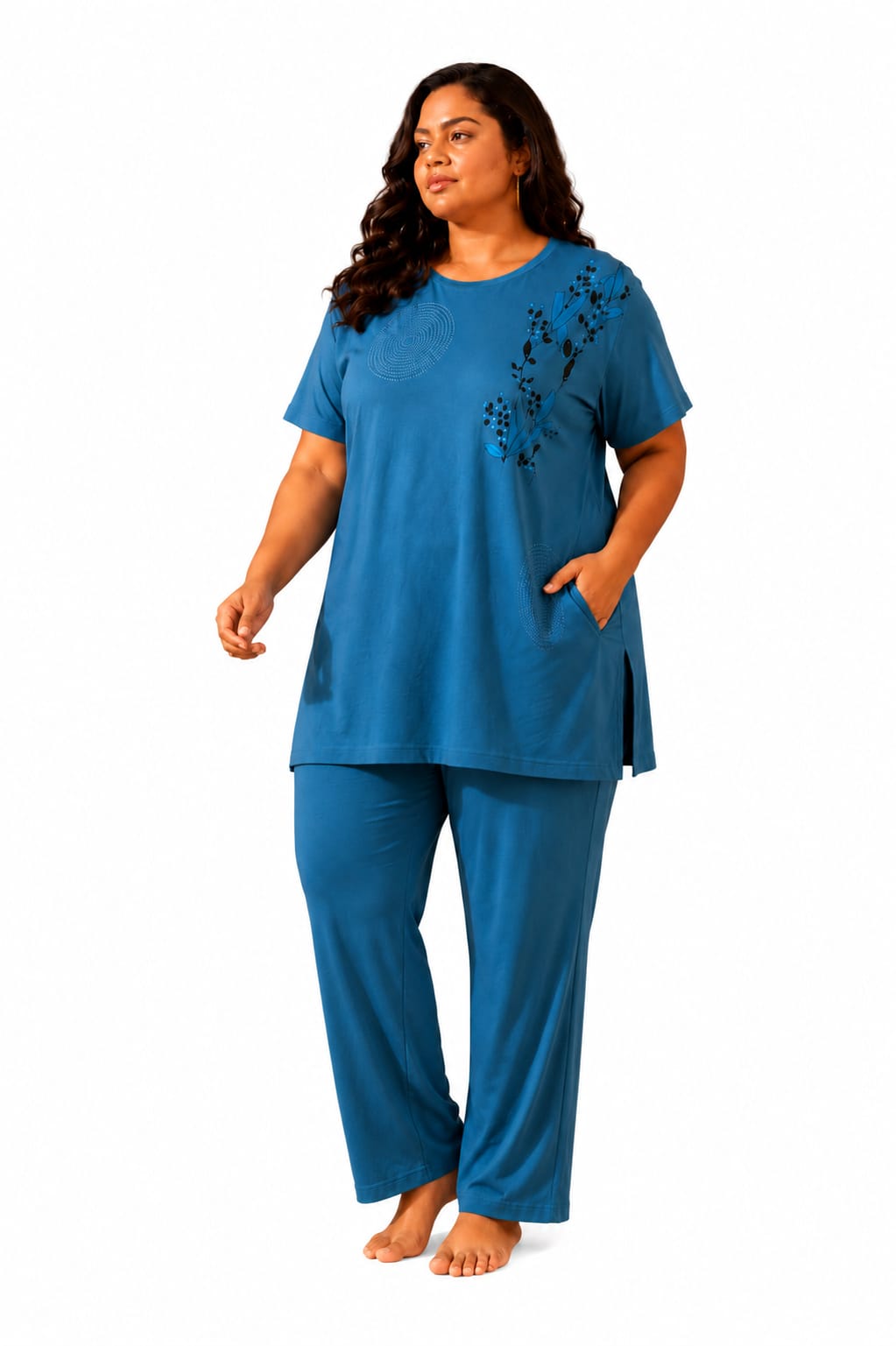 Woman Cotton Floral Printed Tshirt & Pajama Set-Lounge Wear