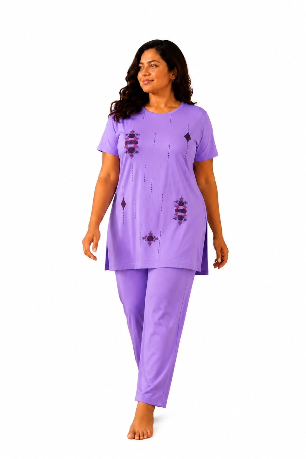 Woman Cotton Floral Printed Tshirt & Pajama Set-Lounge Wear