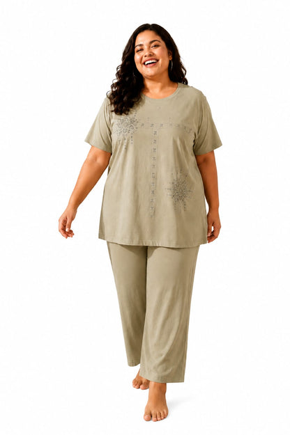 Woman Cotton Floral Printed Tshirt & Pajama Set-Lounge Wear