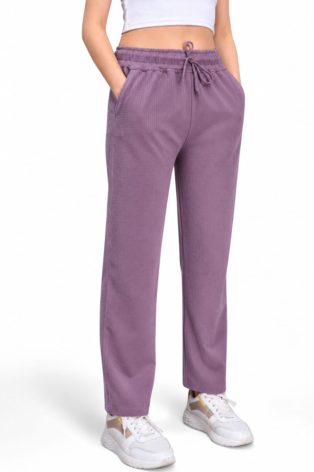 Women's High Rise Waffle Knit Track Pants-Primrose