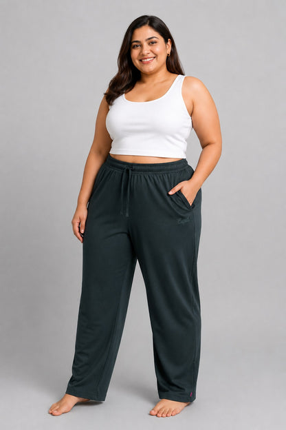 Women Trackpants With One Side Zip Pocket- Bottle Green