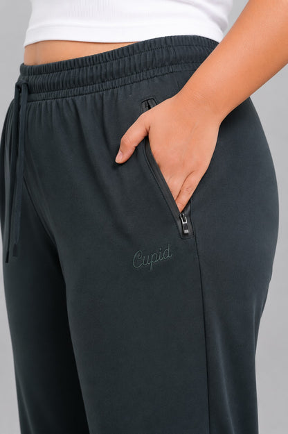Women Trackpants With One Side Zip Pocket- Bottle Green