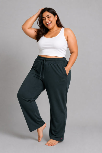 Women Trackpants With One Side Zip Pocket- Bottle Green