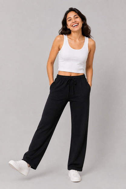 Cotton Regular Fit Lounge Pants For Women - Black