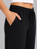 Cotton Regular Fit Lounge Pants For Women - Black