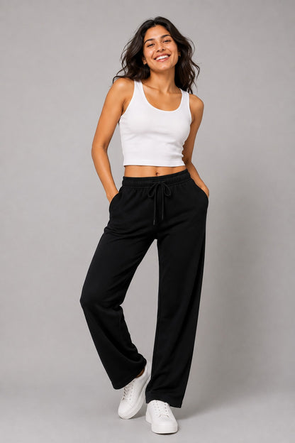Cotton Regular Fit Lounge Pants For Women - Black
