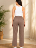 High Rise Cotton Straight Taupe Brown Trackpants