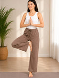 High Rise Cotton Straight Taupe Brown Trackpants