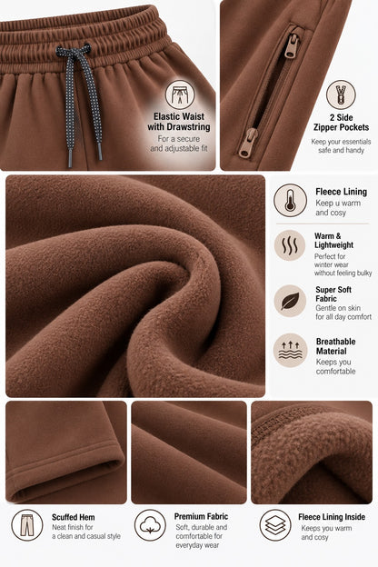 Winter Wear Cozy Fleece Track Pants - Dark Brown