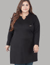 Plus Size Full Sleeves Long Top For Women - Black