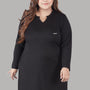 Plus Size Full Sleeves Long Top For Women - Black