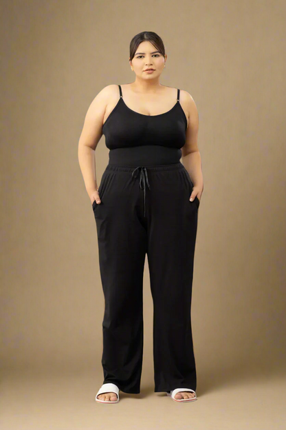 Plus Size Black Cotton Trackpant