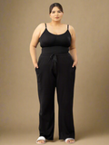 Plus Size Black Cotton Trackpant