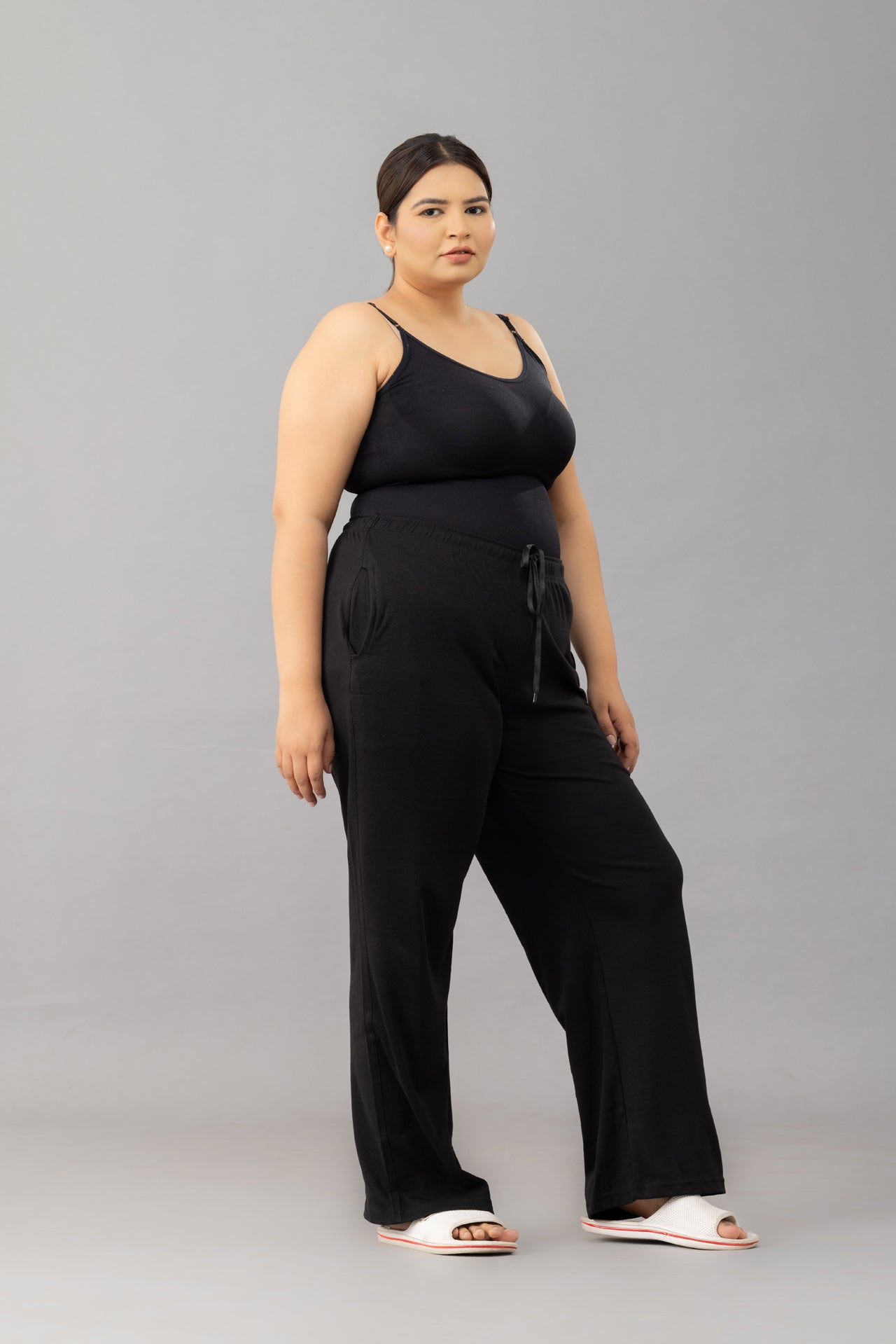 High Rise Cotton Straight Black Trackpants(Available in Plus Size)