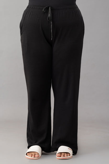 High Rise Cotton Straight Black Trackpants(Available in Plus Size)