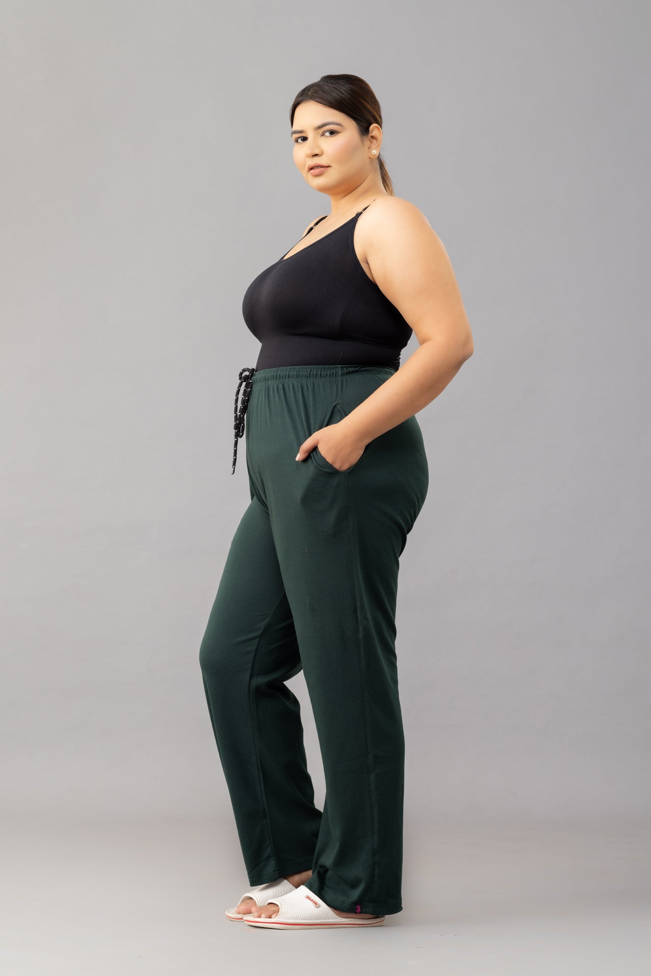 High Rise Cotton Straight  Bottle Green Trackpants(Available in Plus Size)