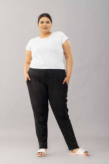 All Day Night Printed Cotton Pants For Women - Black