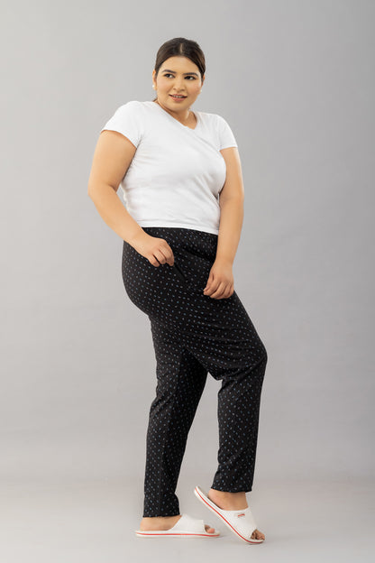 All Day Night Printed Cotton Pants For Women - Black