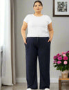 High Rise Cotton Straight Navy Blue Trackpants( Available in Plus Size)