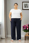High Rise Cotton Straight Navy Blue Trackpants( Available in Plus Size)