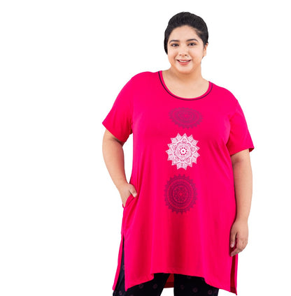 Plus Size Long T-shirt For Women - Half Sleeve - Pink