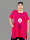 Plus Size Long T-shirt For Women - Half Sleeve - Pink