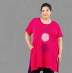 Plus Size Long T-shirt For Women - Half Sleeve - Pink