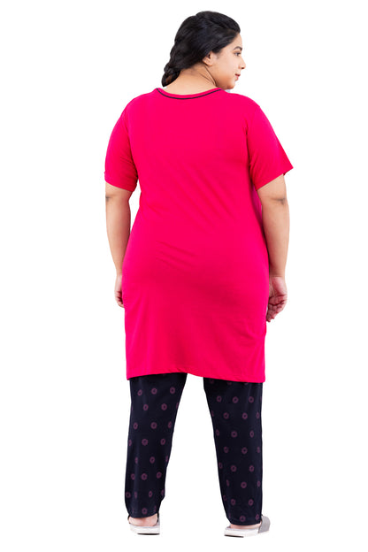 Plus Size Long T-shirt For Women - Half Sleeve - Pink