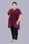 Plus Size Printed Long Tops For Women Half Sleeves - Wine