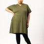 Plus Size Half Sleeves Long Top For Women - Olive Green