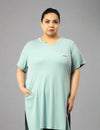 Plus Size Half Sleeves Long Top For Women - Sage