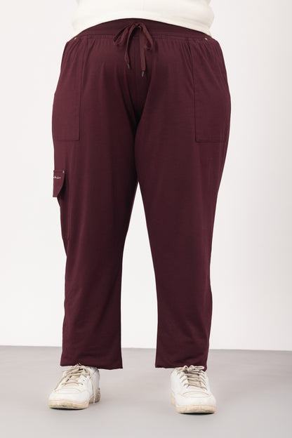 Women Lounge Pants Cotton  Pajamas Pockets - Wine