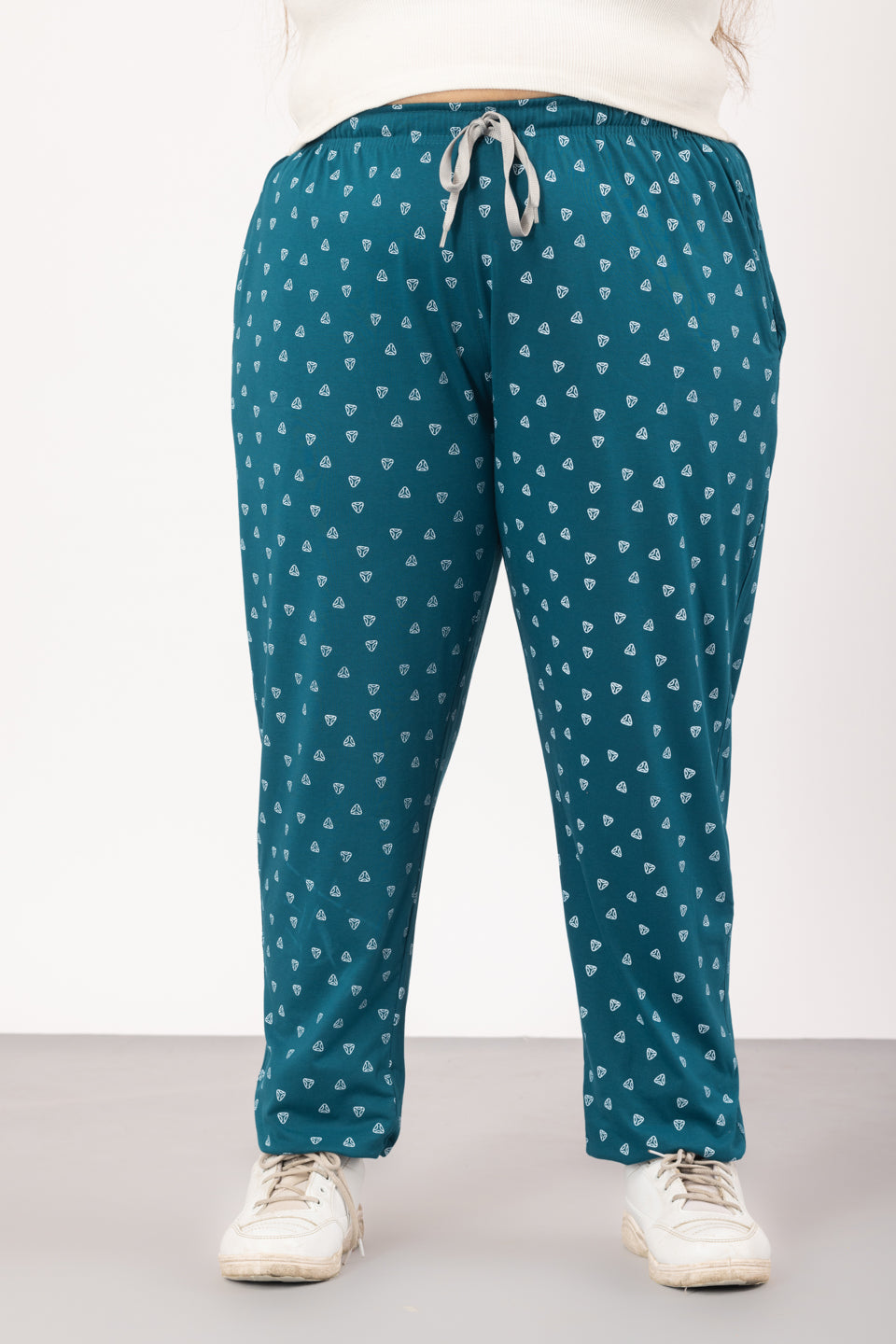 Cotton Printed Night Pants For Women - Teal Blue