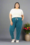 Cotton Printed Night Pants For Women - Teal Blue