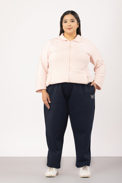 Plus Size Winter Fleece Track Pants For Women - Navy Blue