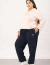 Plus Size Winter Fleece Track Pants For Women - Navy Blue
