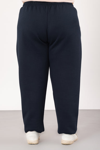 Plus Size Winter Fleece Track Pants For Women - Navy Blue