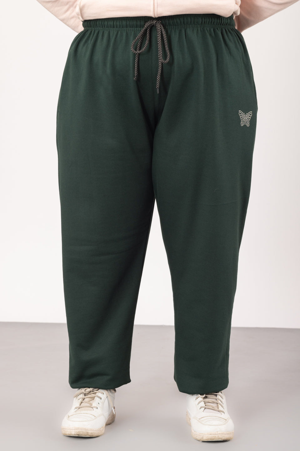 Plus Size Winters Cozy Fleece Track Pants For Women - Bottle Green