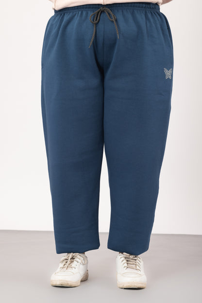 Plus Size Winters Cozy Fleece Track Pants For Women - Prime Blue