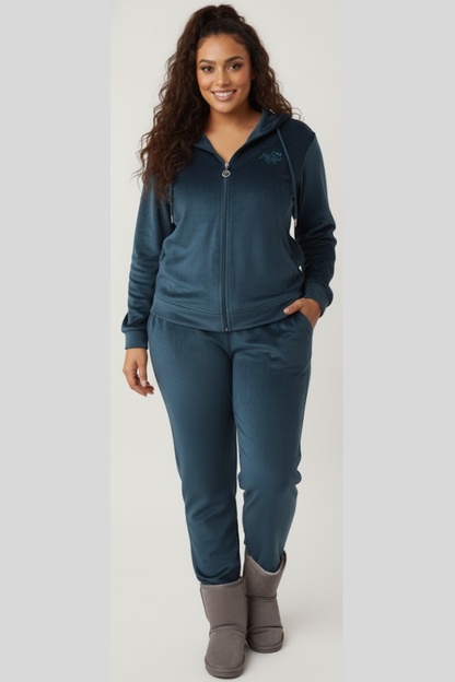 Winter Cotton Velour Tracksuit Set For Woman -Blue Velvet