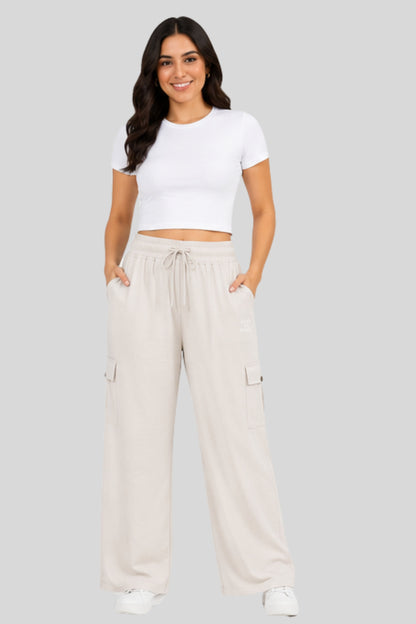 Cupid Woman Cotton Straight Fit Cargo Pants Lounge Bottom with 4 Functional Pockets