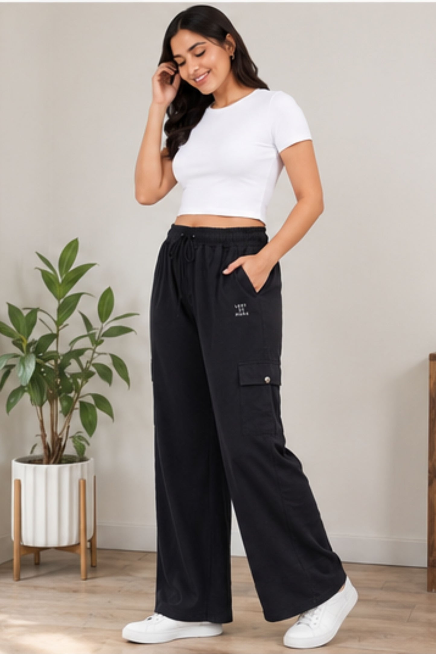 Cupid Woman Cotton Straight Fit Cargo Pants Lounge Bottom with 4 Functional Pockets